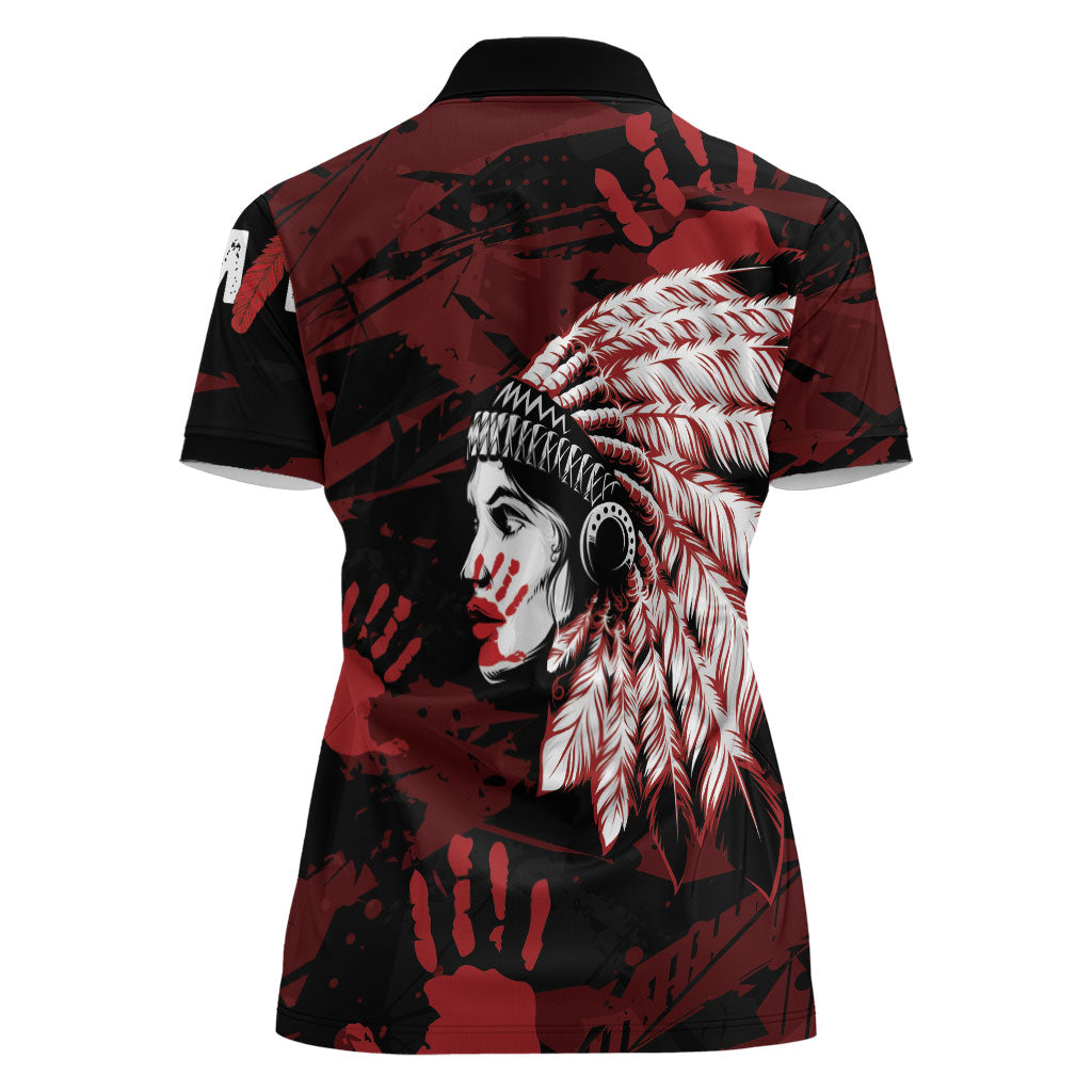 Native American MMIW Women Polo Shirt Red Handprint Grunge Style