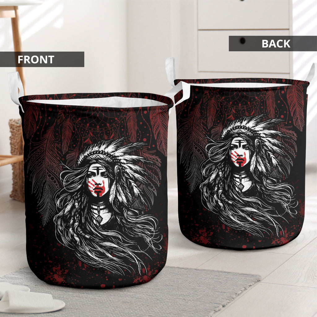 Native American MMIW Red Handprint Laundry Basket Dreamcatcher