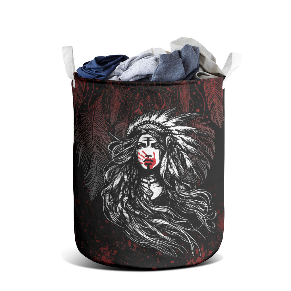 Native American MMIW Red Handprint Laundry Basket Dreamcatcher