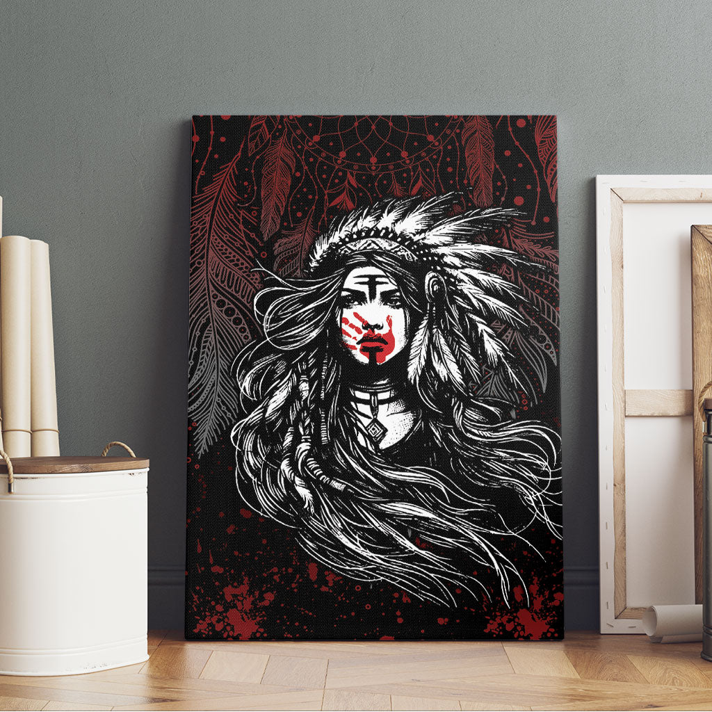 Native American MMIW Red Handprint Canvas Wall Art Dreamcatcher