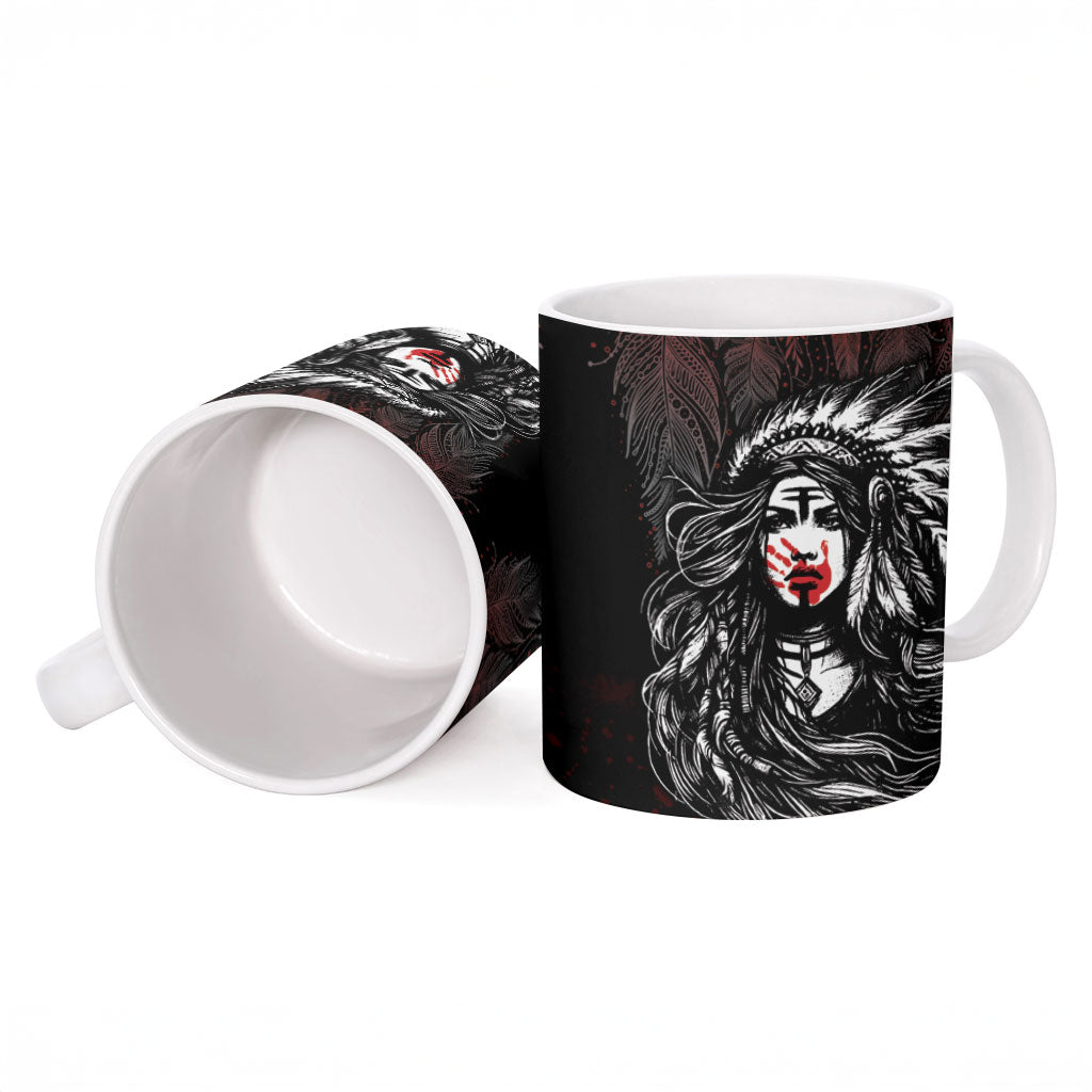 Personalized Native American MMIW Red Handprint Ceramic Mug Dreamcatcher