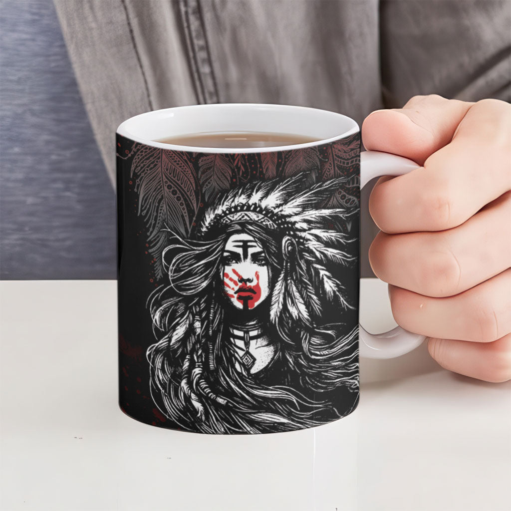 Personalized Native American MMIW Red Handprint Ceramic Mug Dreamcatcher