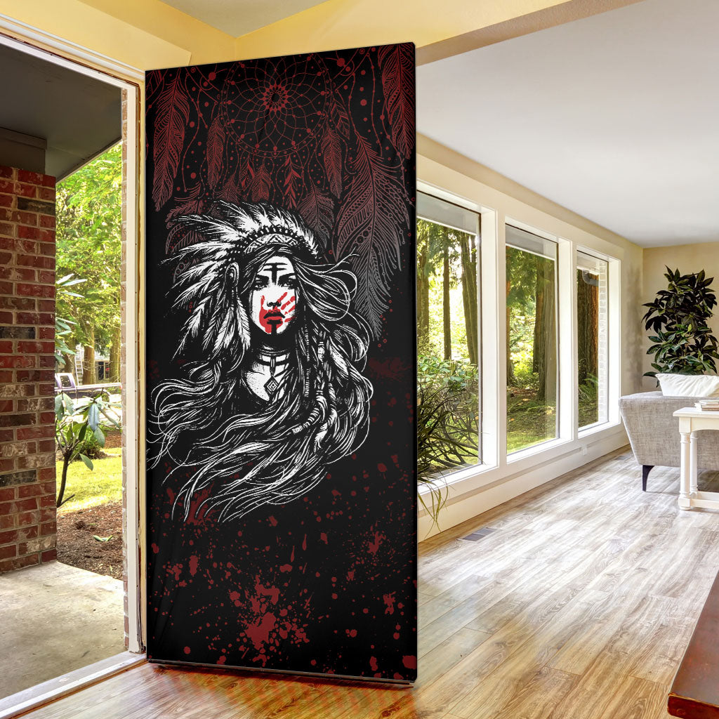 Native American MMIW Red Handprint Door Cover Dreamcatcher