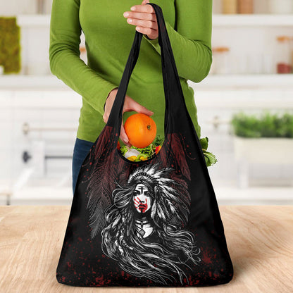 Native American MMIW Red Handprint Grocery Bag Dreamcatcher