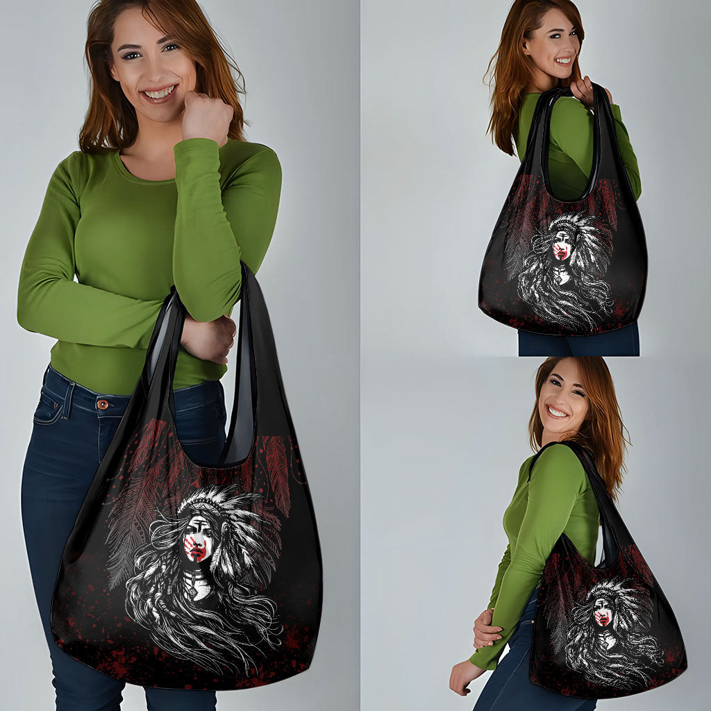 Native American MMIW Red Handprint Grocery Bag Dreamcatcher