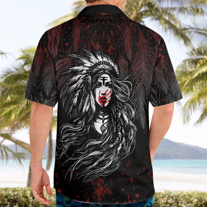 Native American MMIW Red Handprint Hawaiian Shirt Dreamcatcher
