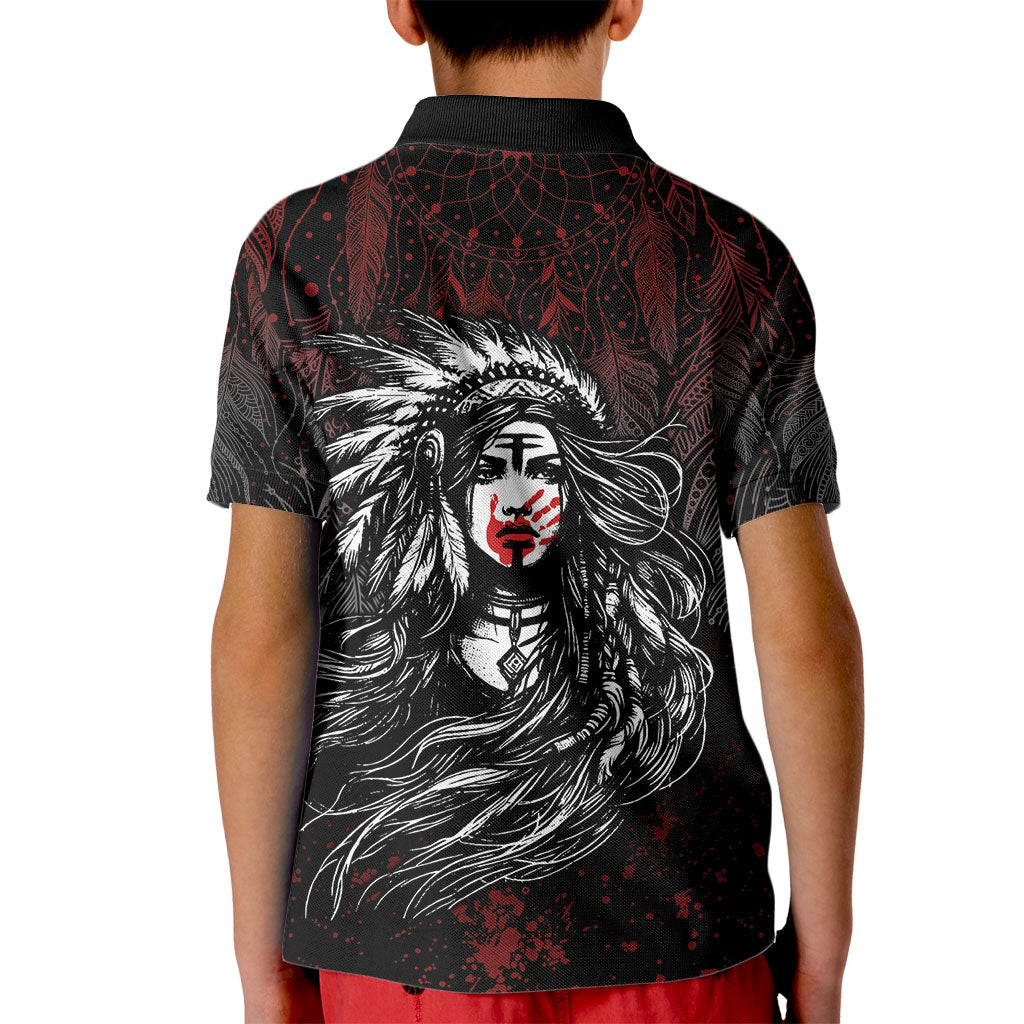Native American MMIW Red Handprint Kid Polo Shirt Dreamcatcher