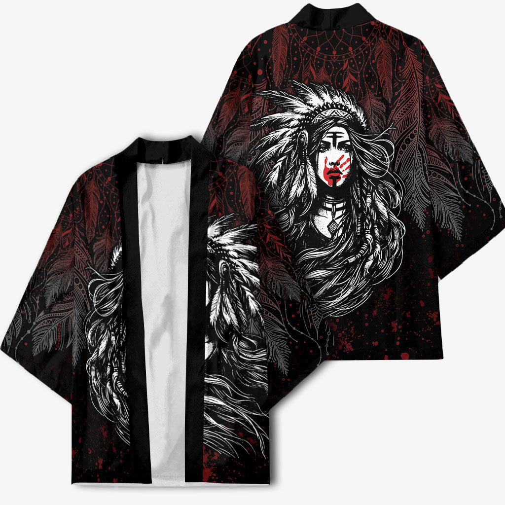Native American MMIW Red Handprint Kimono Dreamcatcher