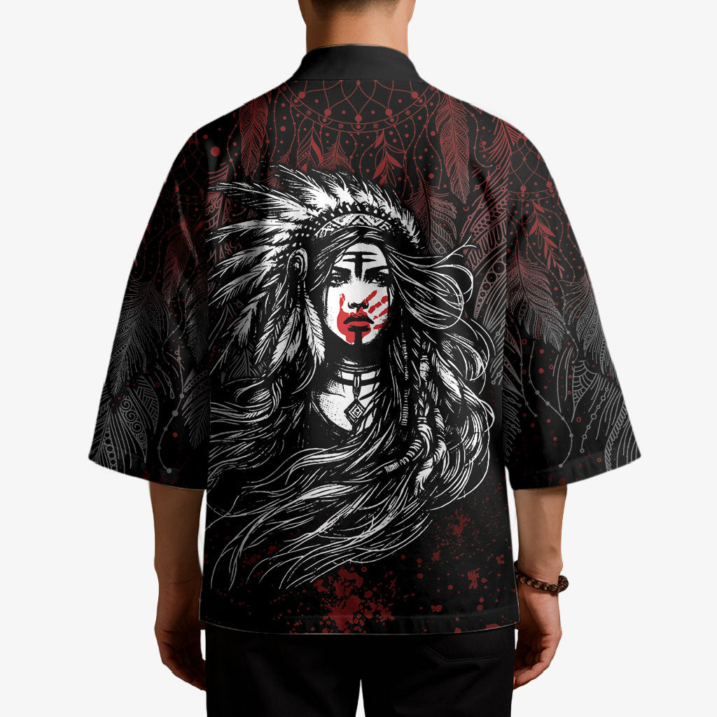 Native American MMIW Red Handprint Kimono Dreamcatcher
