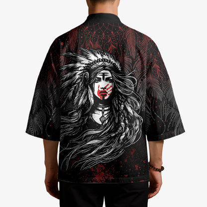 Native American MMIW Red Handprint Kimono Dreamcatcher