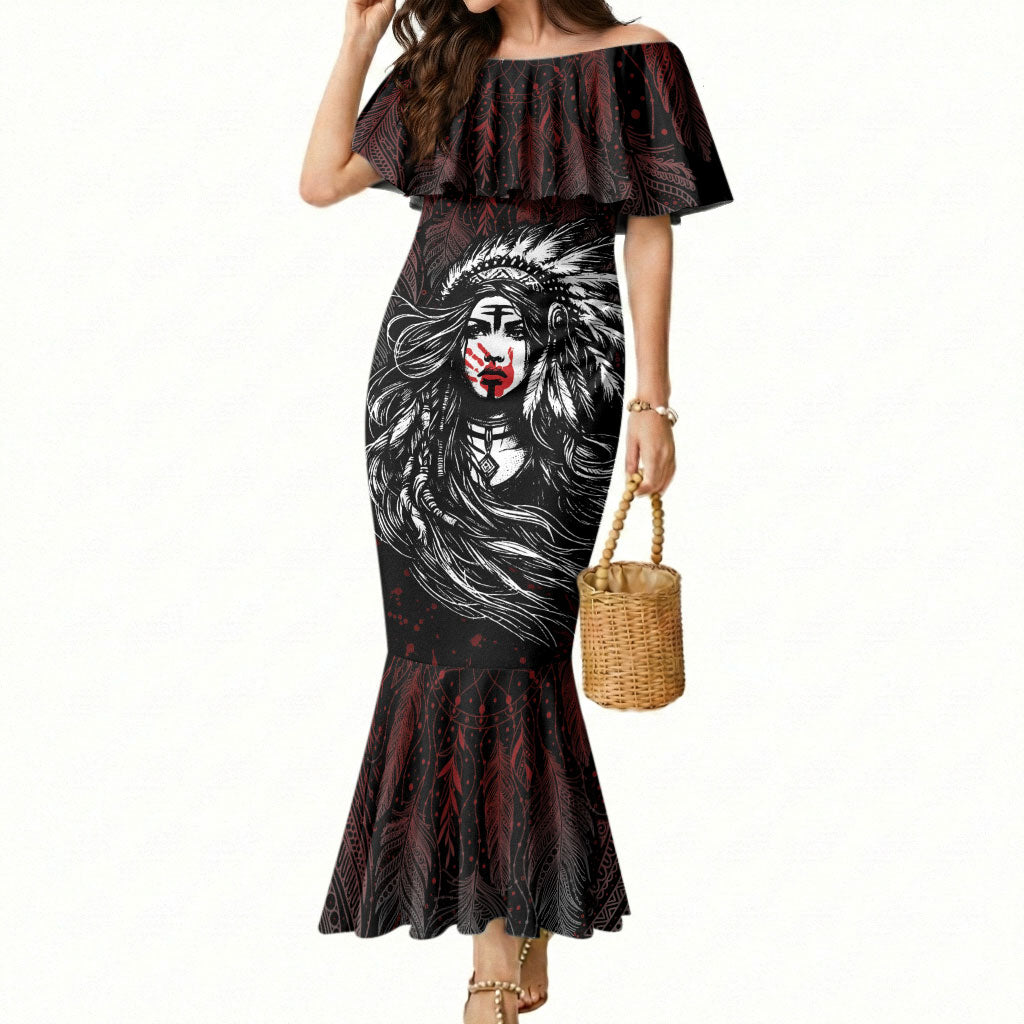 Native American MMIW Red Handprint Mermaid Dress Dreamcatcher