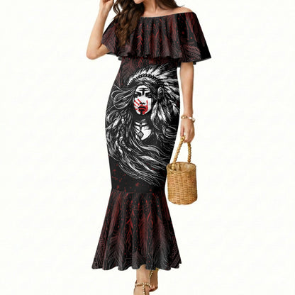 Native American MMIW Red Handprint Mermaid Dress Dreamcatcher