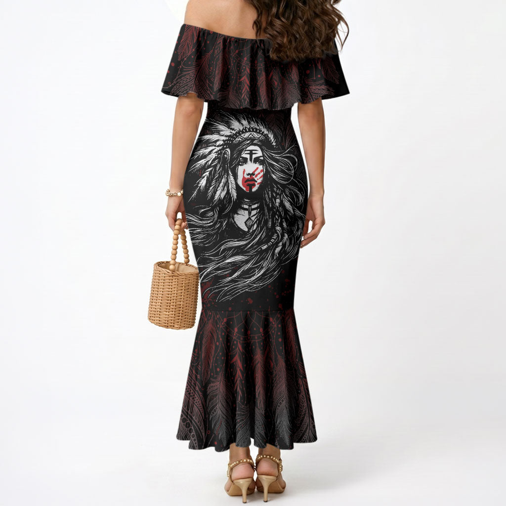 Native American MMIW Red Handprint Mermaid Dress Dreamcatcher