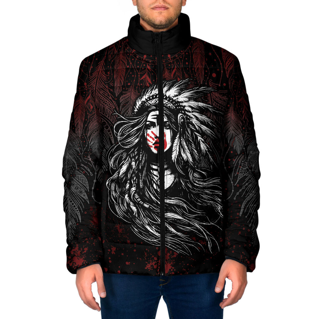 Native American MMIW Red Handprint Padded Jacket Dreamcatcher