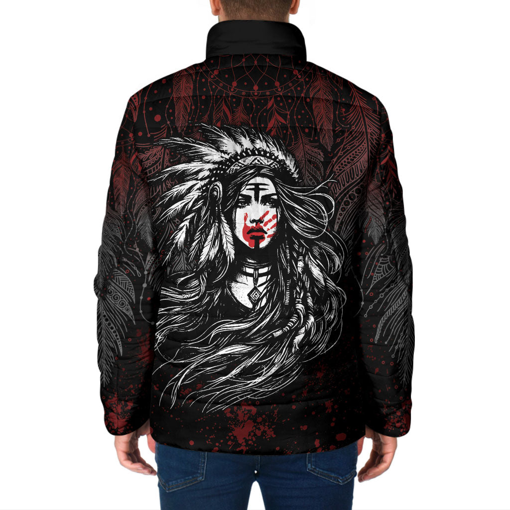 Native American MMIW Red Handprint Padded Jacket Dreamcatcher