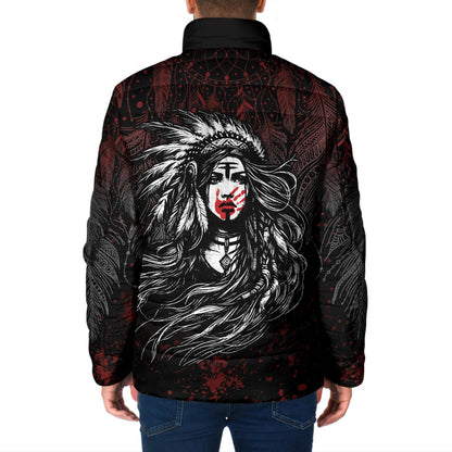 Native American MMIW Red Handprint Padded Jacket Dreamcatcher