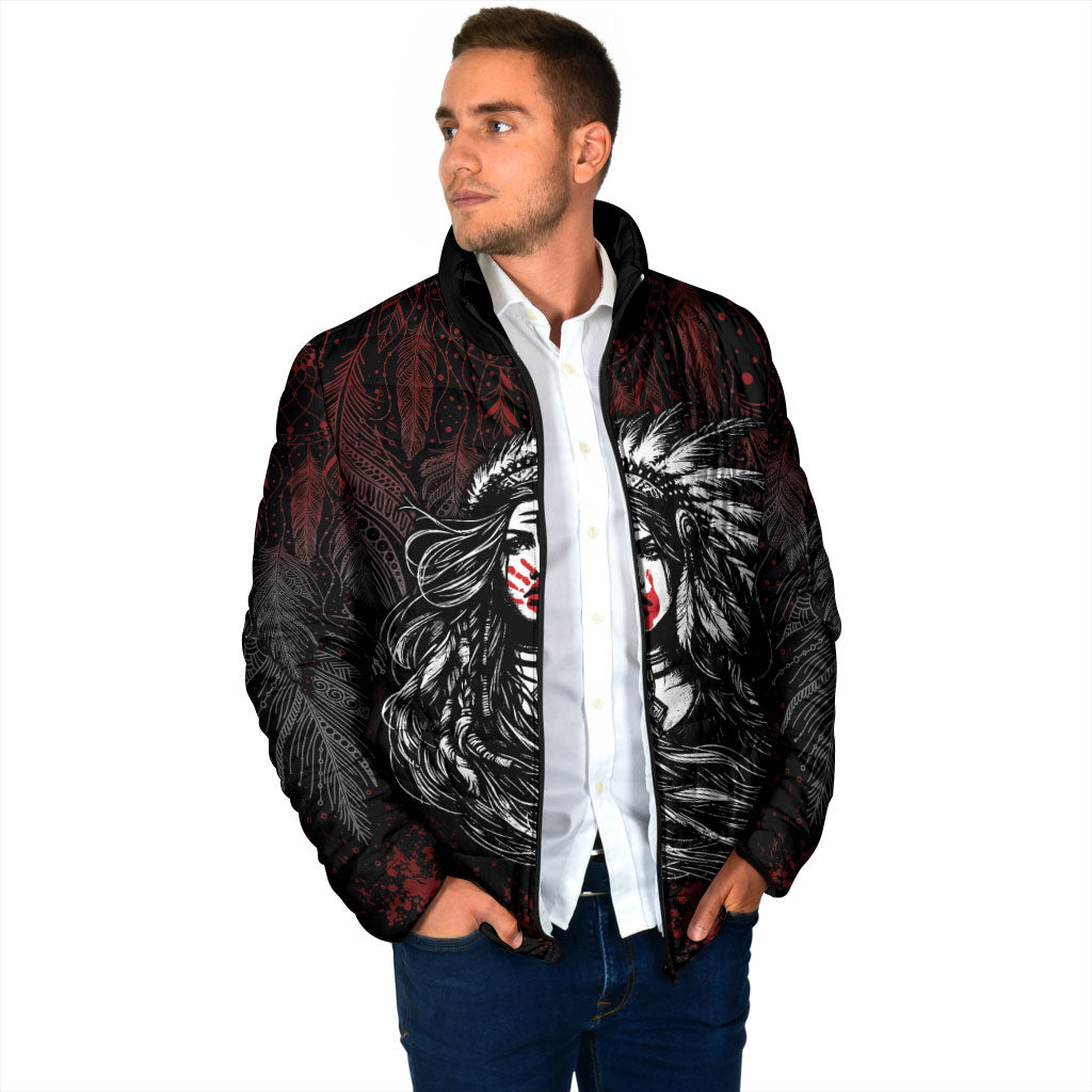 Native American MMIW Red Handprint Padded Jacket Dreamcatcher