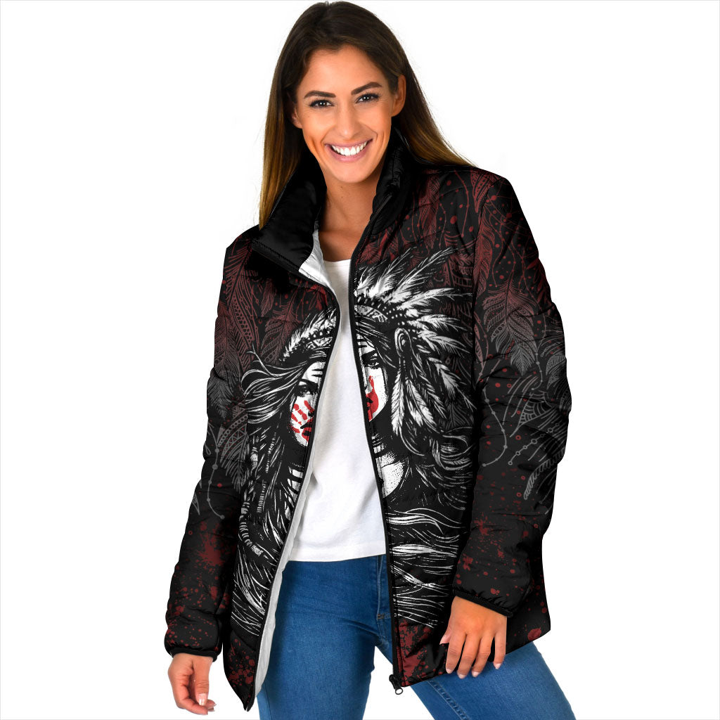 Native American MMIW Red Handprint Padded Jacket Dreamcatcher
