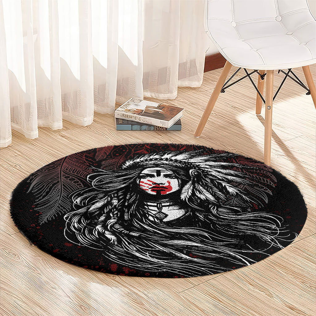 Native American MMIW Red Handprint Round Carpet Dreamcatcher