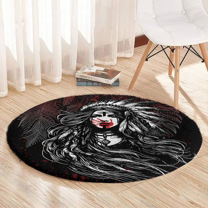 Native American MMIW Red Handprint Round Carpet Dreamcatcher
