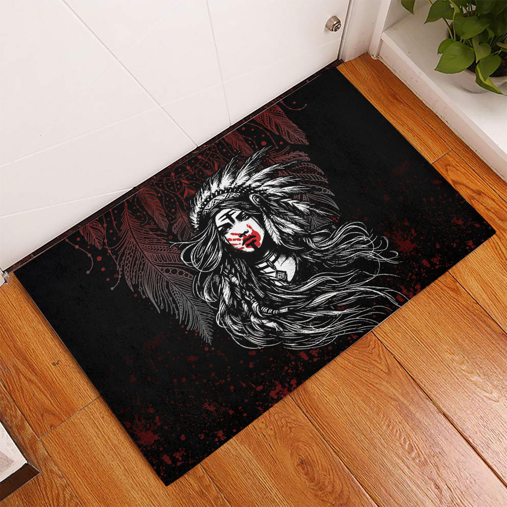 Native American MMIW Red Handprint Rubber Doormat Dreamcatcher