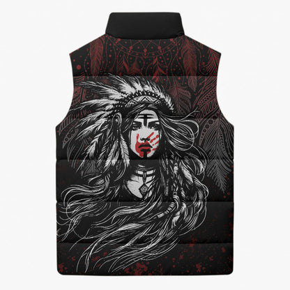 Native American MMIW Red Handprint Sleeveless Puffer Jacket Dreamcatcher
