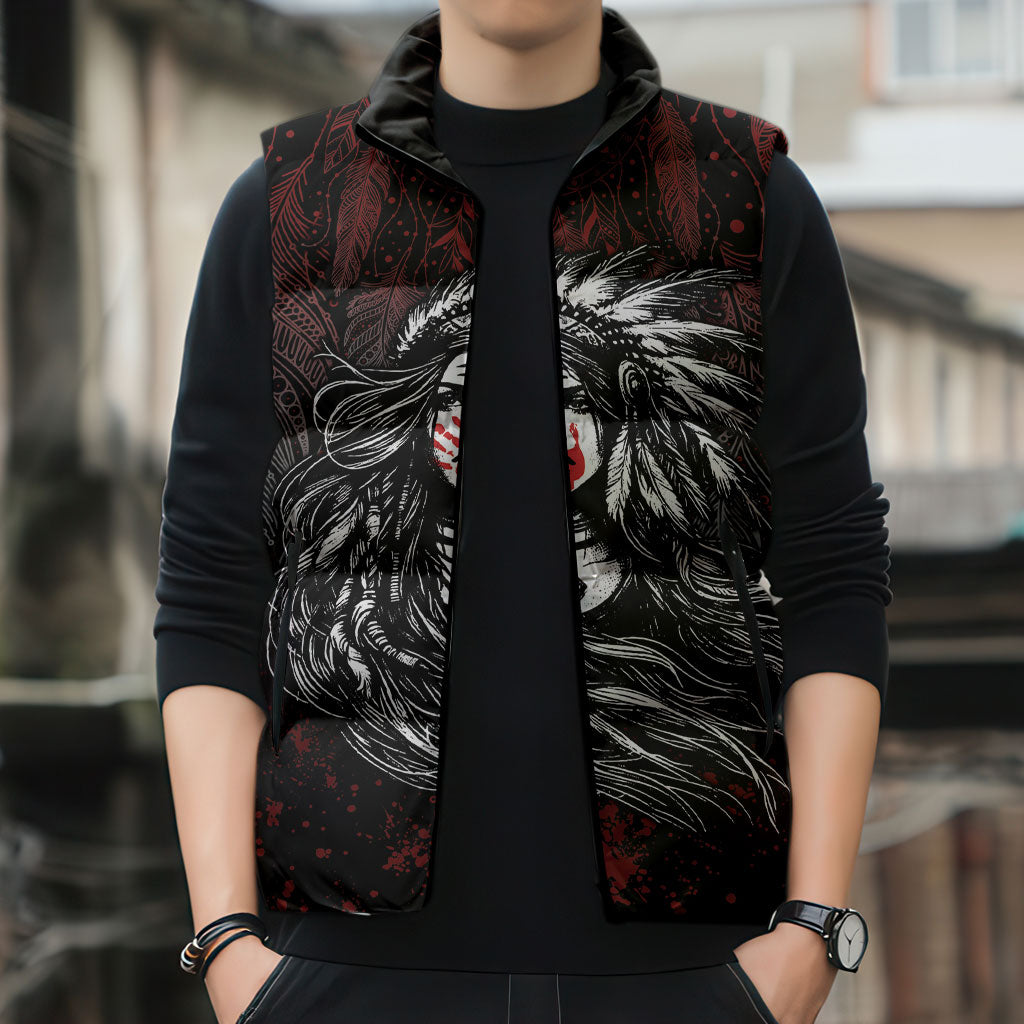 Native American MMIW Red Handprint Sleeveless Puffer Jacket Dreamcatcher