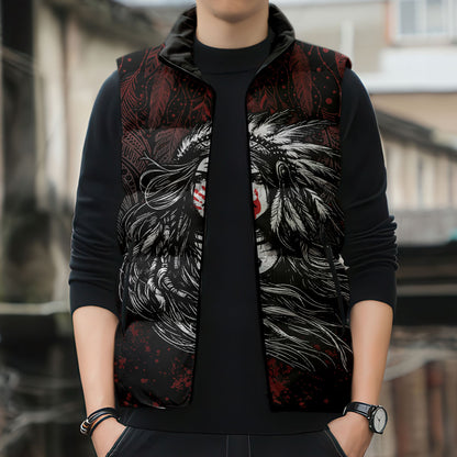 Native American MMIW Red Handprint Sleeveless Puffer Jacket Dreamcatcher