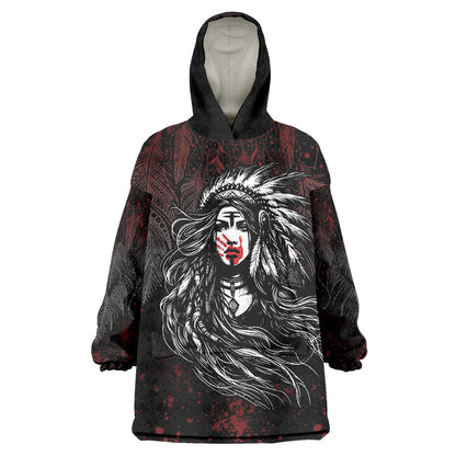 Native American MMIW Red Handprint Wearable Blanket Hoodie Dreamcatcher