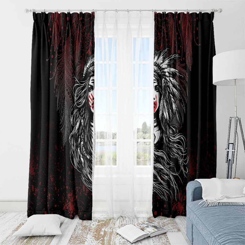 Native American MMIW Red Handprint Window Curtain Dreamcatcher