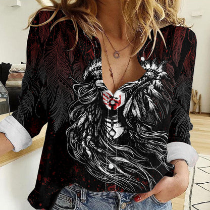 Native American MMIW Red Handprint Women Casual Shirt Dreamcatcher