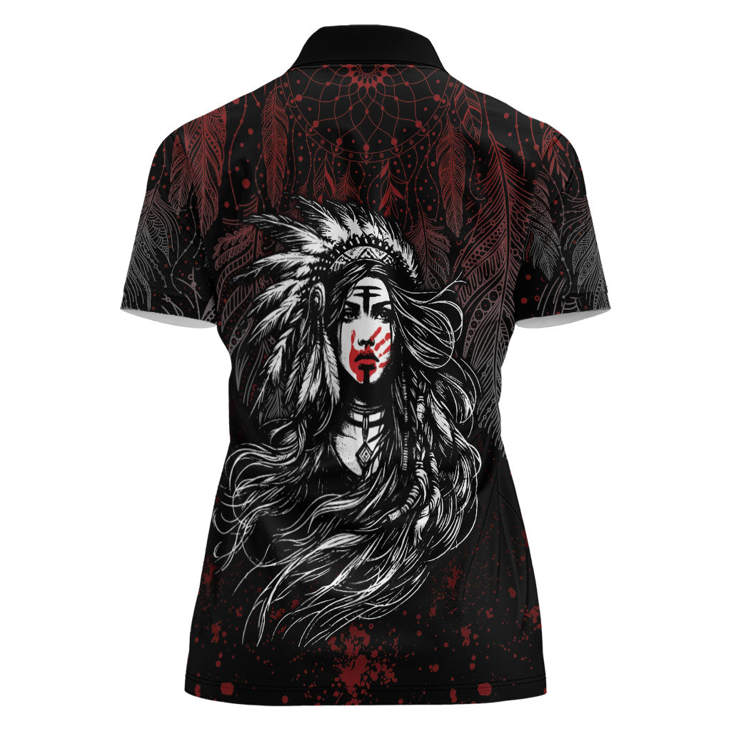 Native American MMIW Red Handprint Women Polo Shirt Dreamcatcher