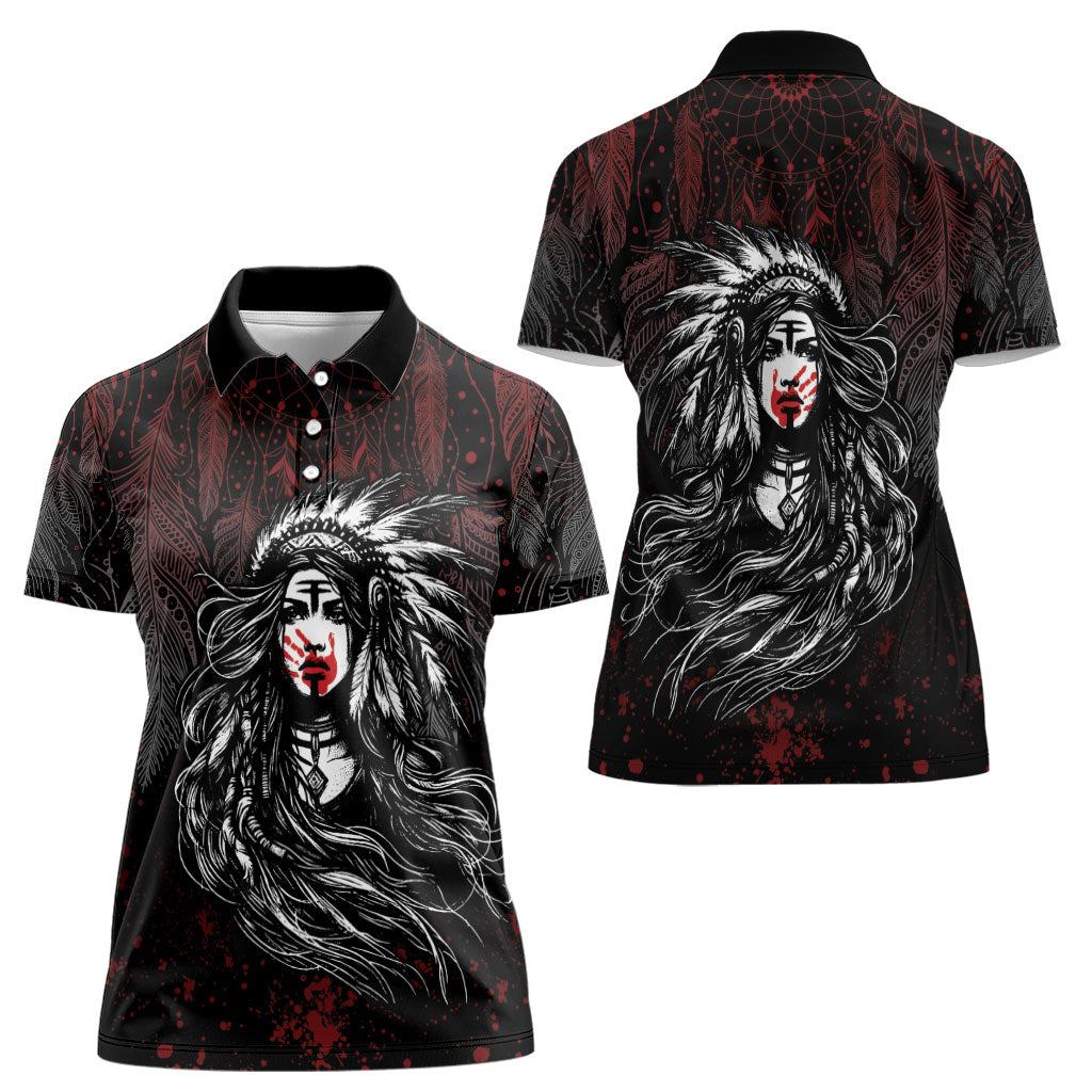 Native American MMIW Red Handprint Women Polo Shirt Dreamcatcher