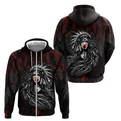 Native American MMIW Red Handprint Zip Hoodie Dreamcatcher