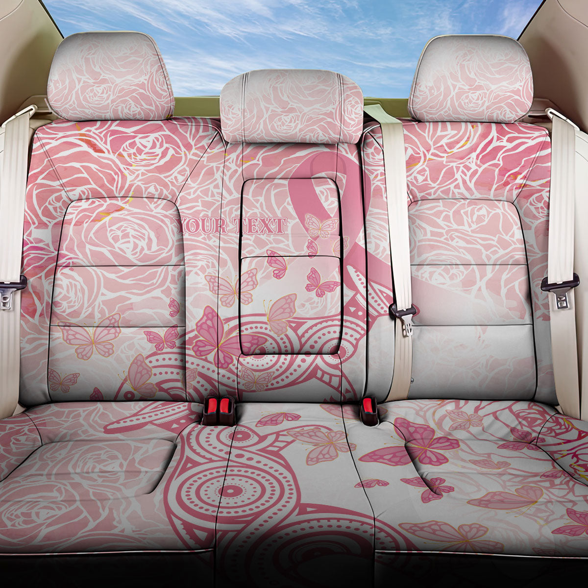 Australia Personalized Back Car Seat Cover Breast Cancer Pink Ribbon - Marble Roses