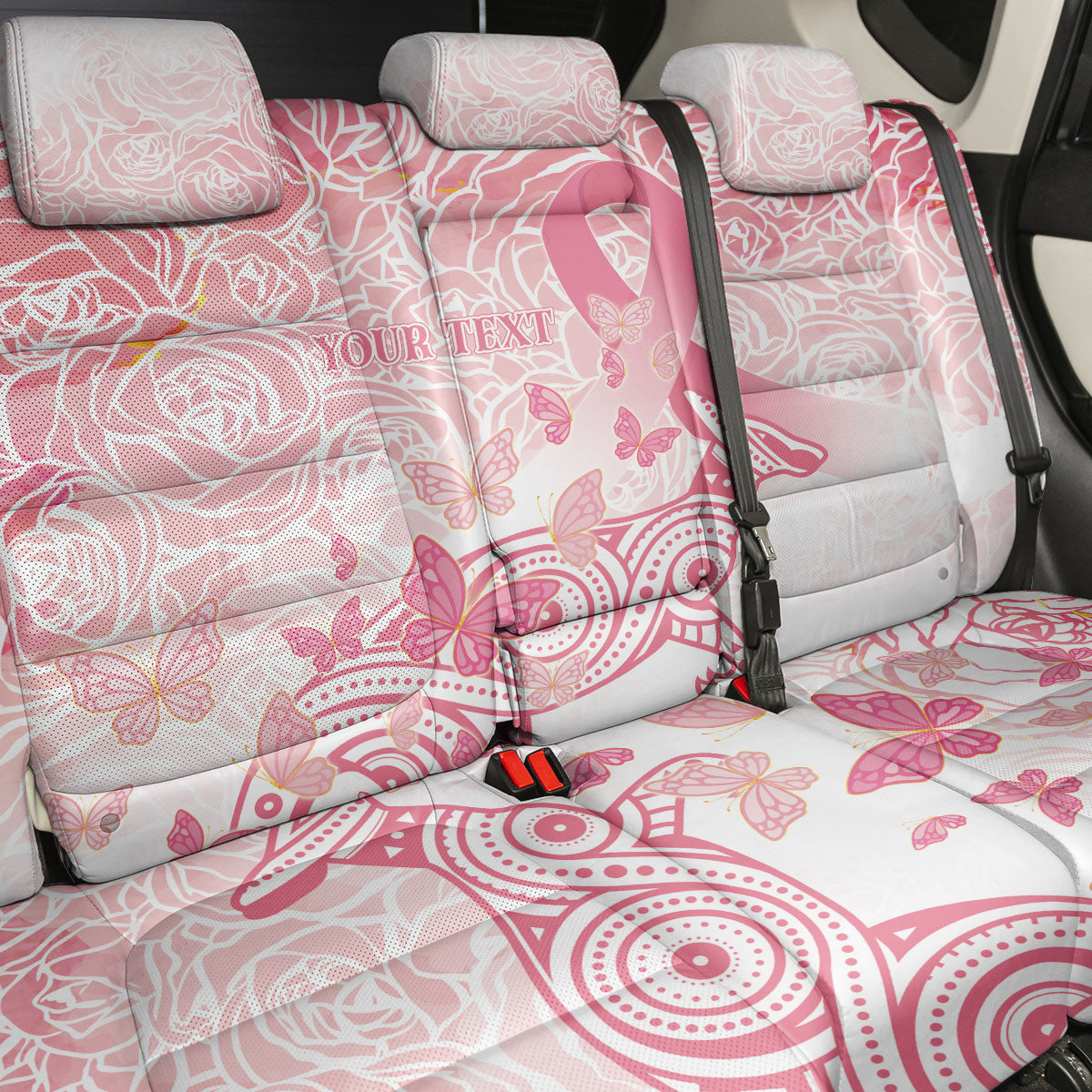 Australia Personalized Back Car Seat Cover Breast Cancer Pink Ribbon - Marble Roses