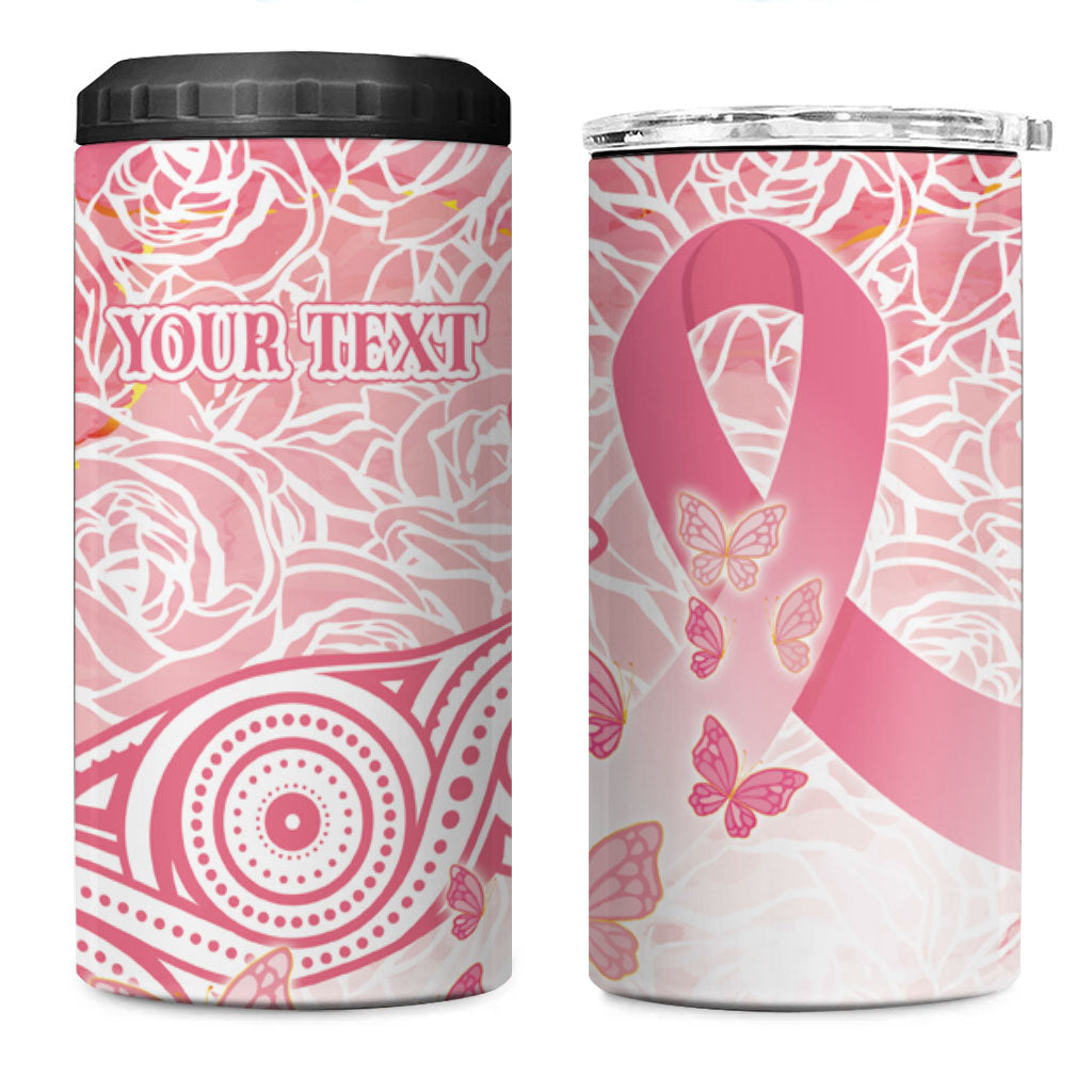 Australia Personalized 4 in 1 Can Cooler Tumbler Breast Cancer Pink Ribbon - Marble Roses