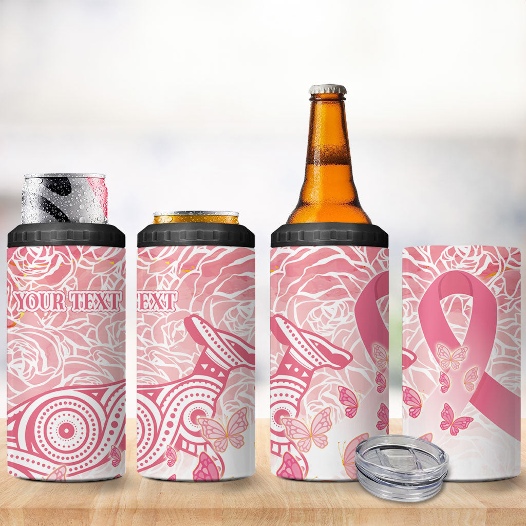 Australia Personalized 4 in 1 Can Cooler Tumbler Breast Cancer Pink Ribbon - Marble Roses