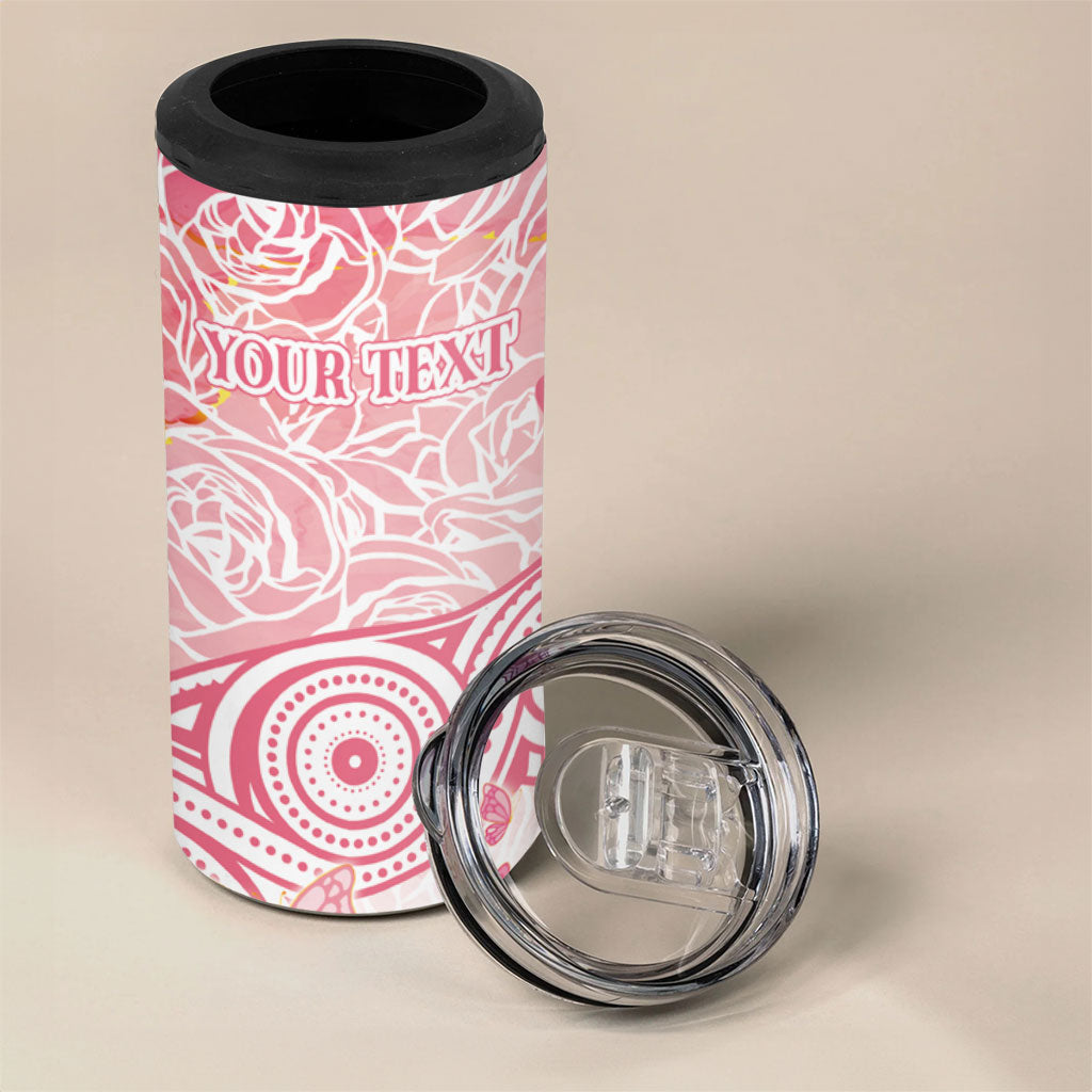 Australia Personalized 4 in 1 Can Cooler Tumbler Breast Cancer Pink Ribbon - Marble Roses