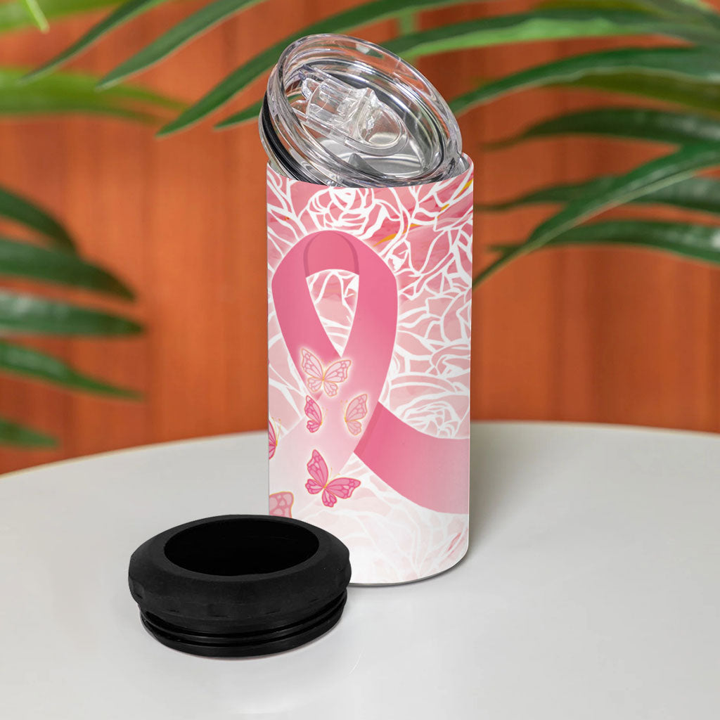 Australia Personalized 4 in 1 Can Cooler Tumbler Breast Cancer Pink Ribbon - Marble Roses