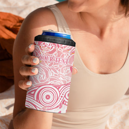 Australia Personalized 4 in 1 Can Cooler Tumbler Breast Cancer Pink Ribbon - Marble Roses