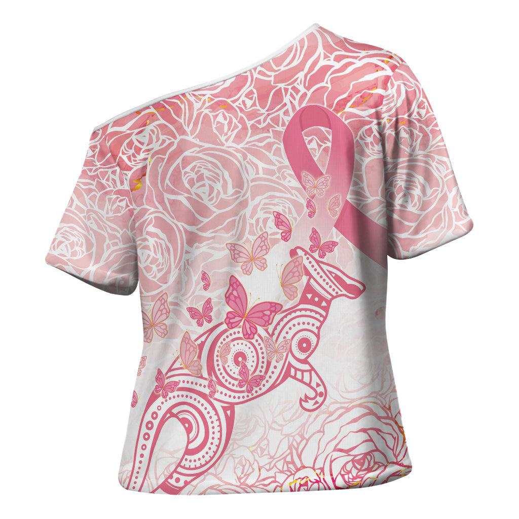 Australia Personalized Cross Shoulder Shirt Breast Cancer Pink Ribbon - Marble Roses