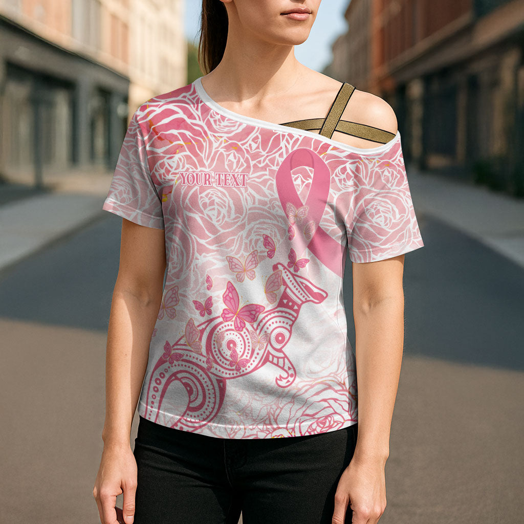 Australia Personalized Cross Shoulder Shirt Breast Cancer Pink Ribbon - Marble Roses