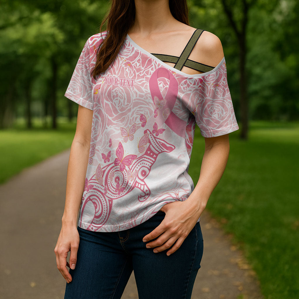 Australia Personalized Cross Shoulder Shirt Breast Cancer Pink Ribbon - Marble Roses
