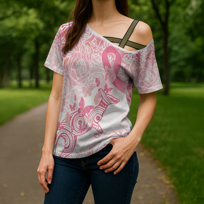 Australia Personalized Cross Shoulder Shirt Breast Cancer Pink Ribbon - Marble Roses