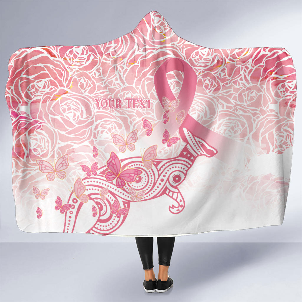 Australia Personalized Hooded Blanket Breast Cancer Pink Ribbon - Marble Roses