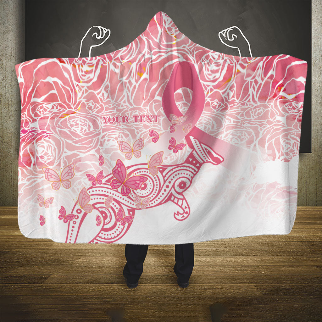 Australia Personalized Hooded Blanket Breast Cancer Pink Ribbon - Marble Roses