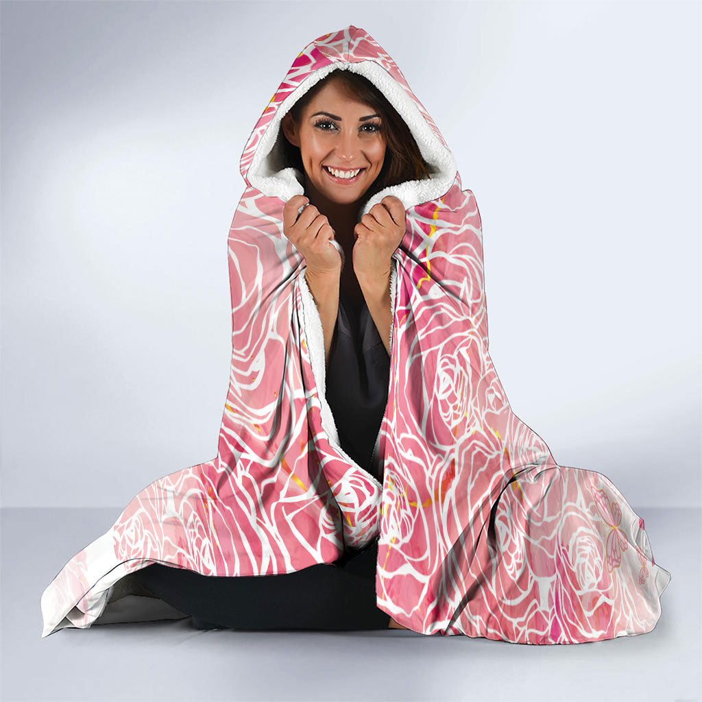 Australia Personalized Hooded Blanket Breast Cancer Pink Ribbon - Marble Roses