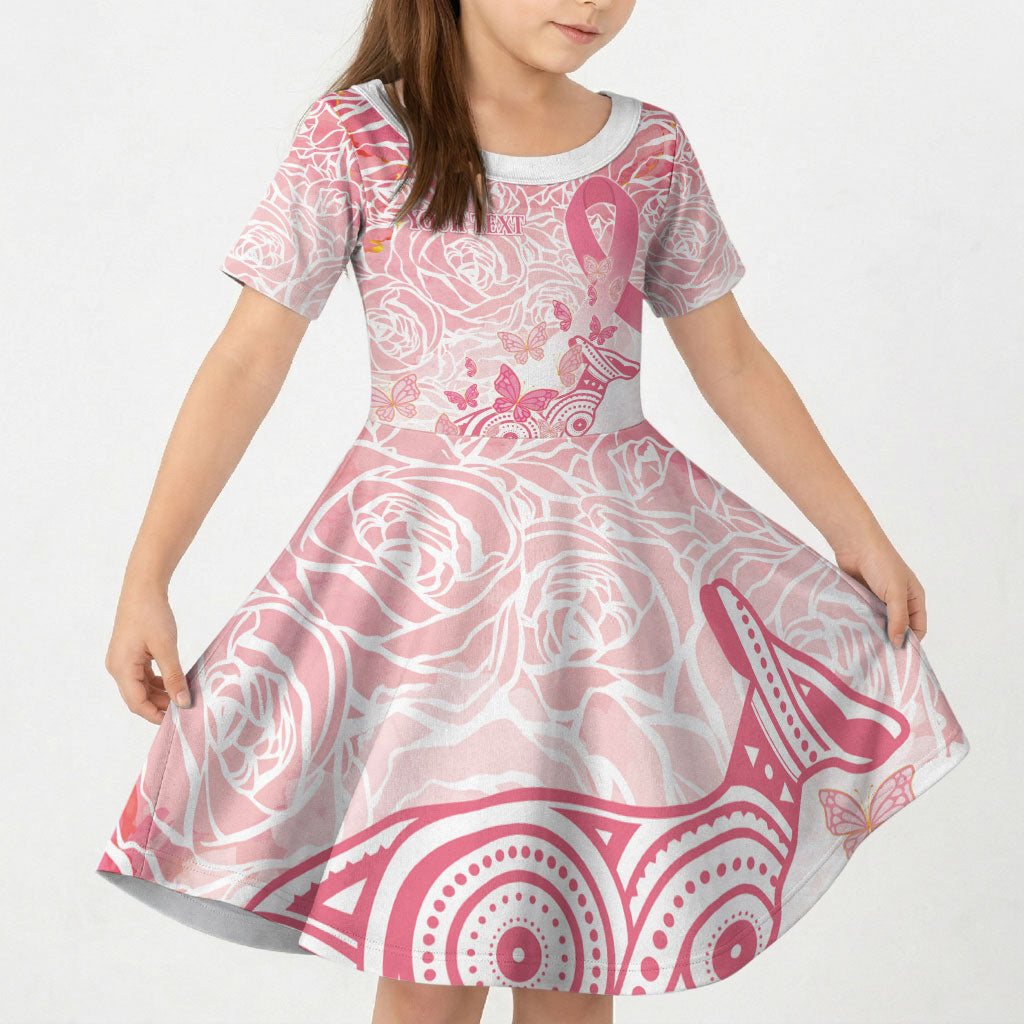 Australia Personalized Kid Short Sleeve Dress Breast Cancer Pink Ribbon - Marble Roses