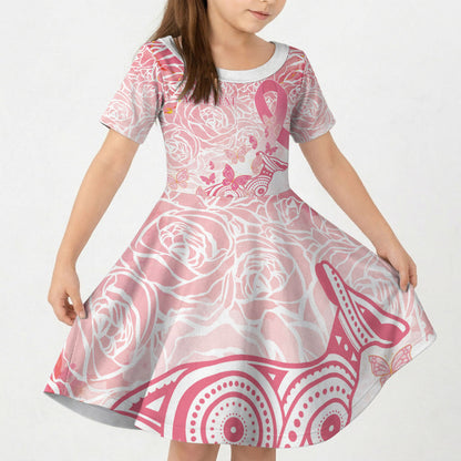 Australia Personalized Kid Short Sleeve Dress Breast Cancer Pink Ribbon - Marble Roses
